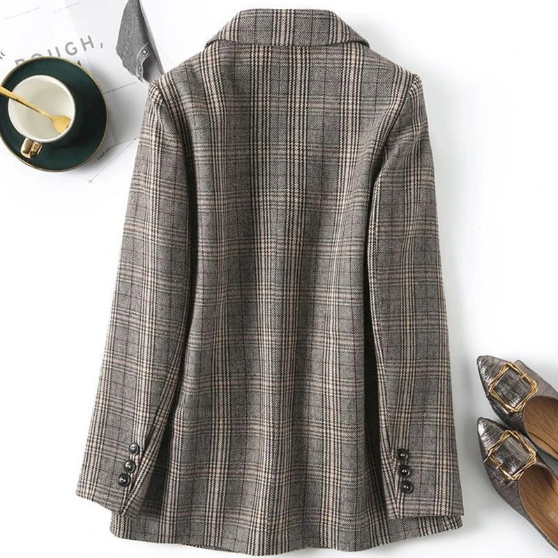 Jessica | Women's Plaid Long Sleeve Blazer - Image 3