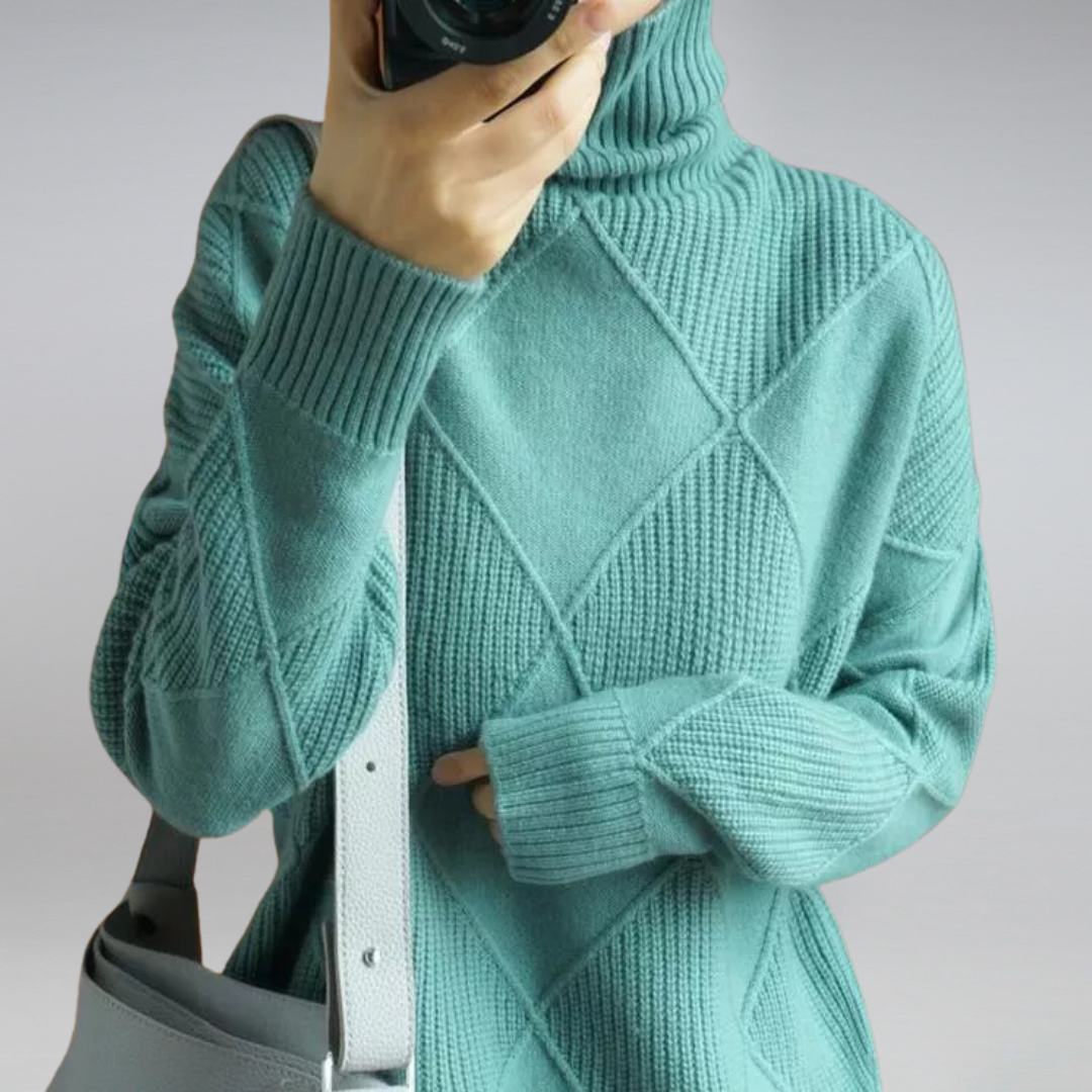 Mackenzie | Women's Turtleneck Diamond Pattern Sweater - Image 5