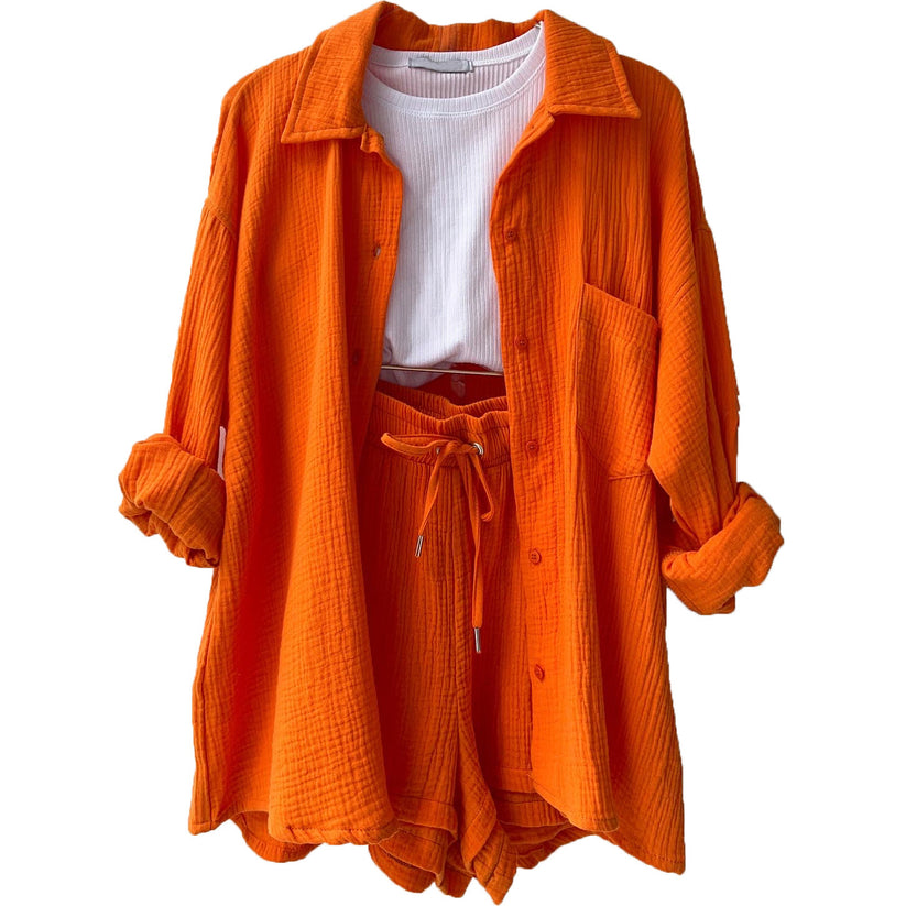 Edith | Women's Oversized Button-Down Shirt and Drawstring Shorts Set - Image 1