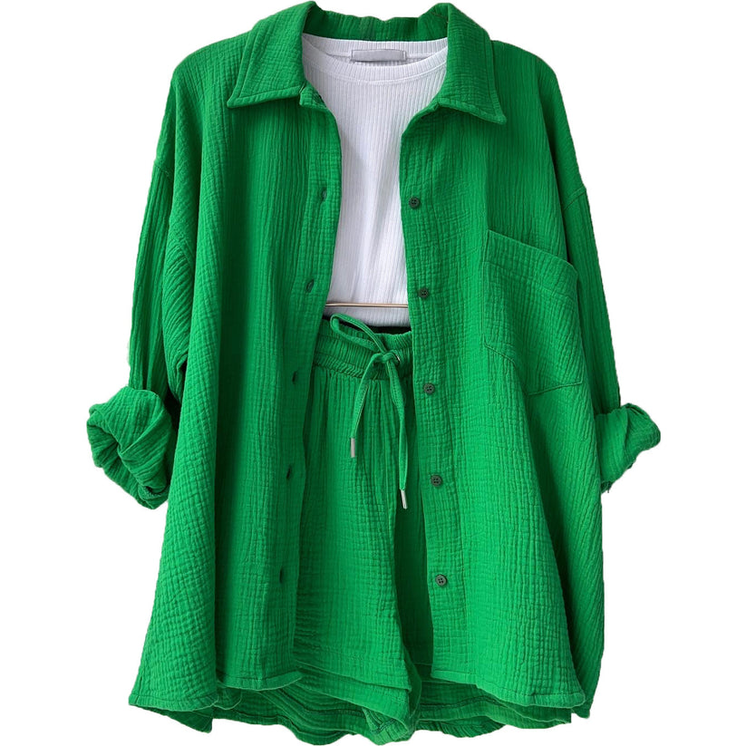 Edith | Women's Oversized Button-Down Shirt and Drawstring Shorts Set - Image 2