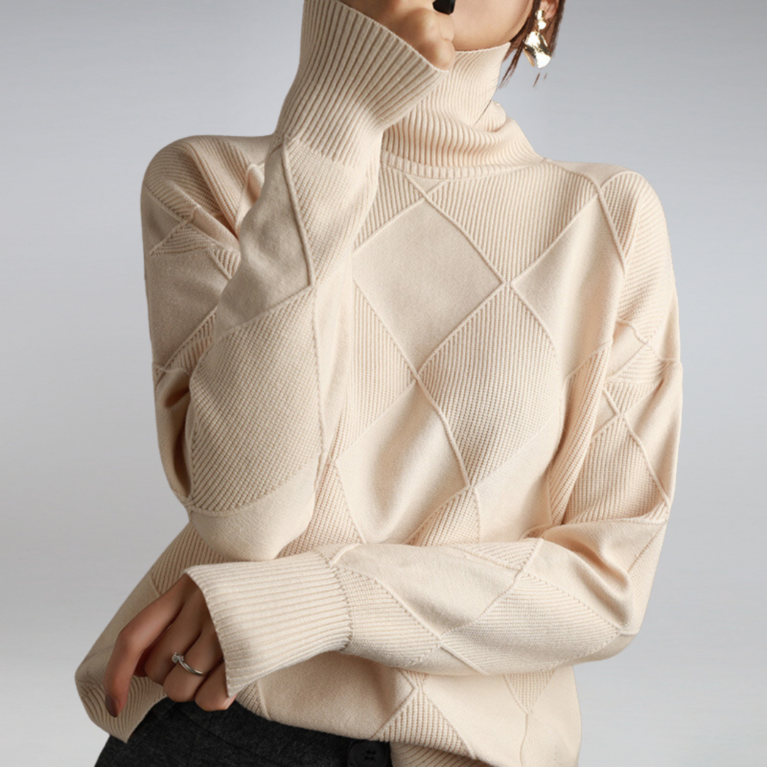 Mackenzie | Women's Turtleneck Diamond Pattern Sweater - Image 6