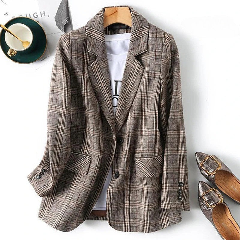 Jessica | Women's Plaid Long Sleeve Blazer - Image 1