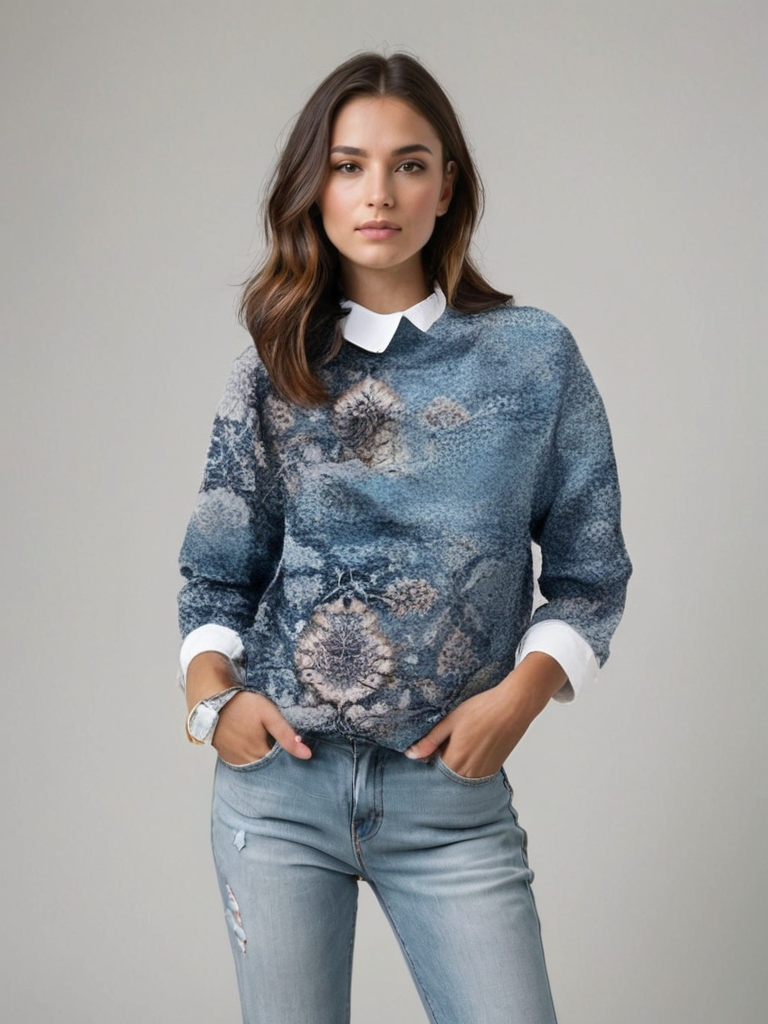 Gloria | Women's Printed Crewneck Long Sleeve Sweater - Image 2
