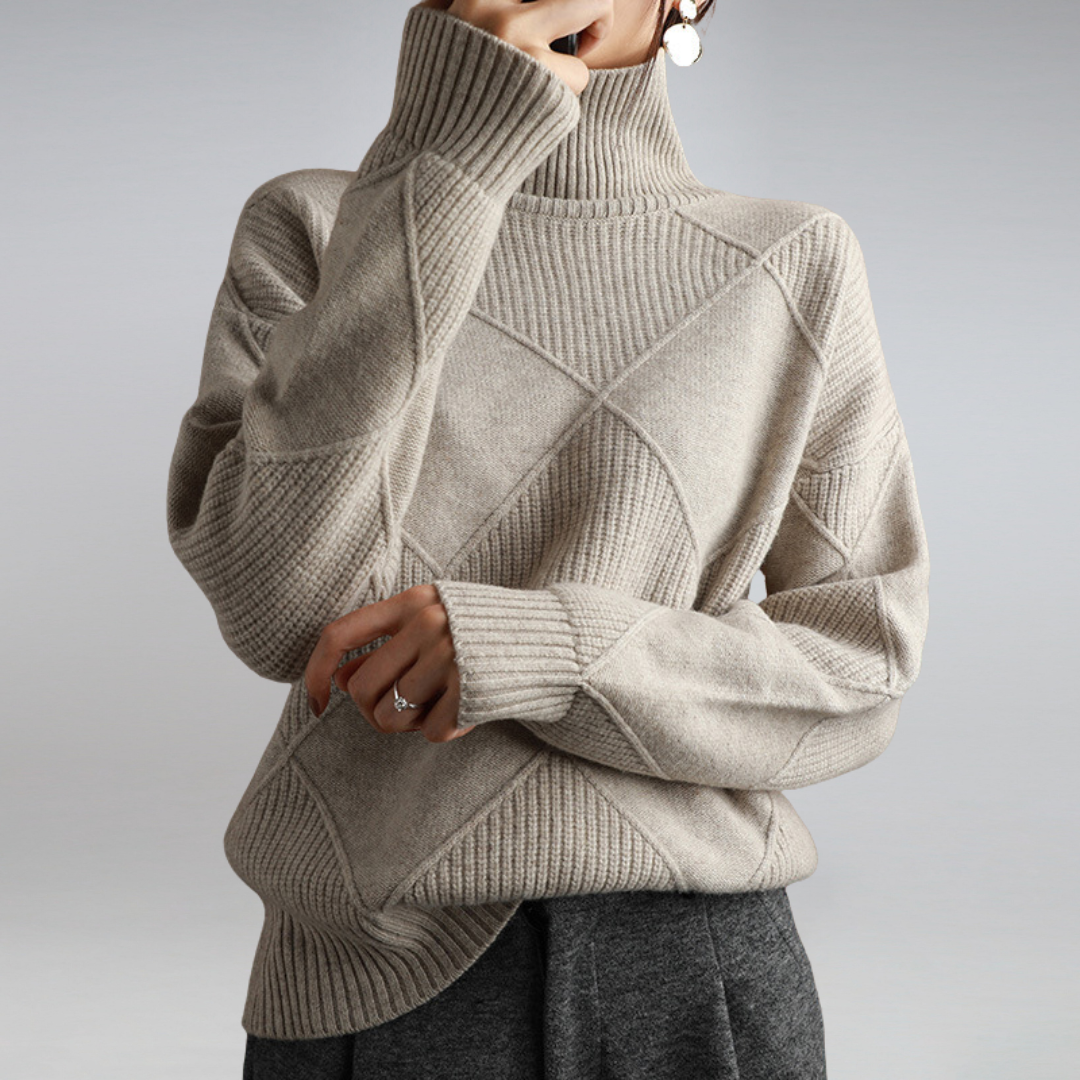 Mackenzie | Women's Turtleneck Diamond Pattern Sweater - Image 3