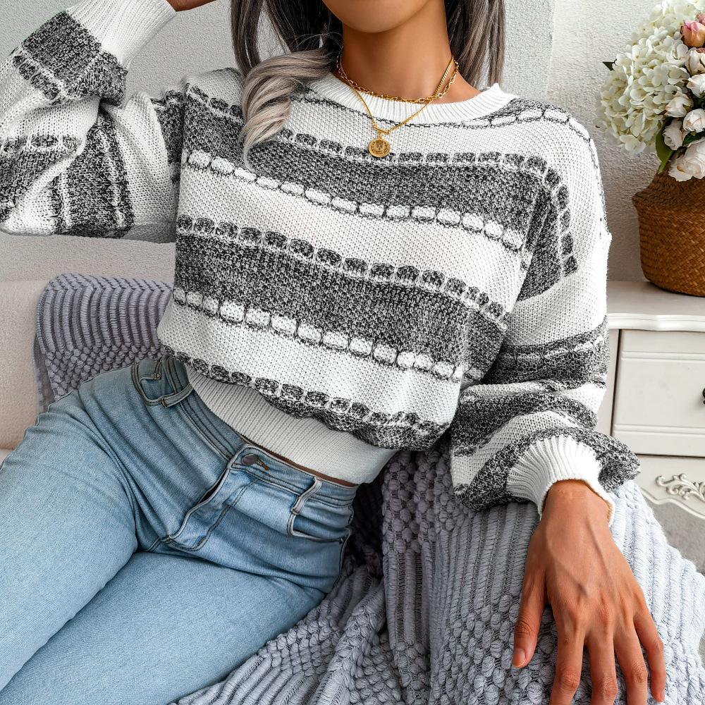 Rhonda | Women's Cropped Striped Sweater - Image 3