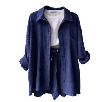 Edith | Women's Oversized Button-Down Shirt and Drawstring Shorts Set - Image 6