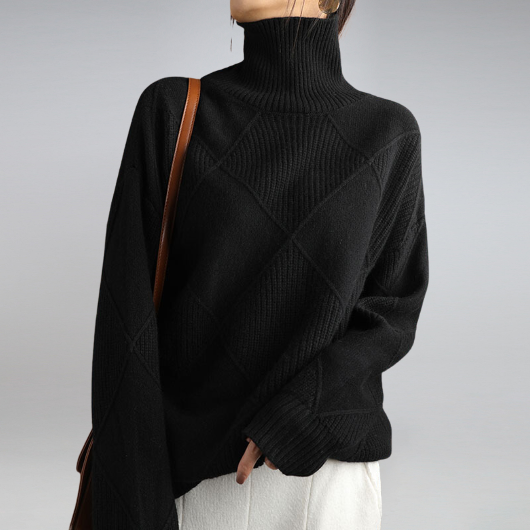 Mackenzie | Women's Turtleneck Diamond Pattern Sweater - Image 4