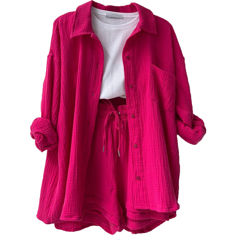 Edith | Women's Oversized Button-Down Shirt and Drawstring Shorts Set - Image 8