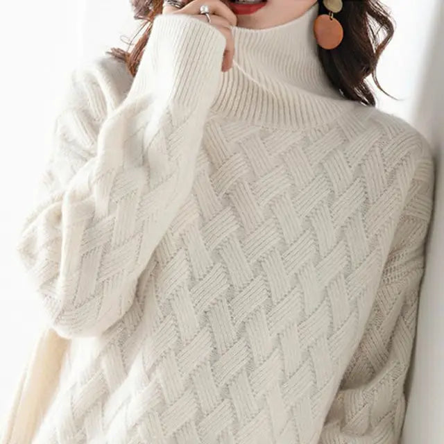 Dawn | Women's Turtleneck Textured Knit Sweater - Image 4