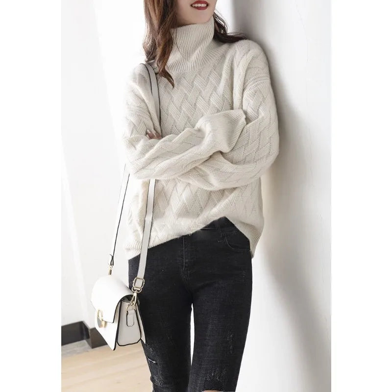 Dawn | Women's Turtleneck Textured Knit Sweater - Image 3