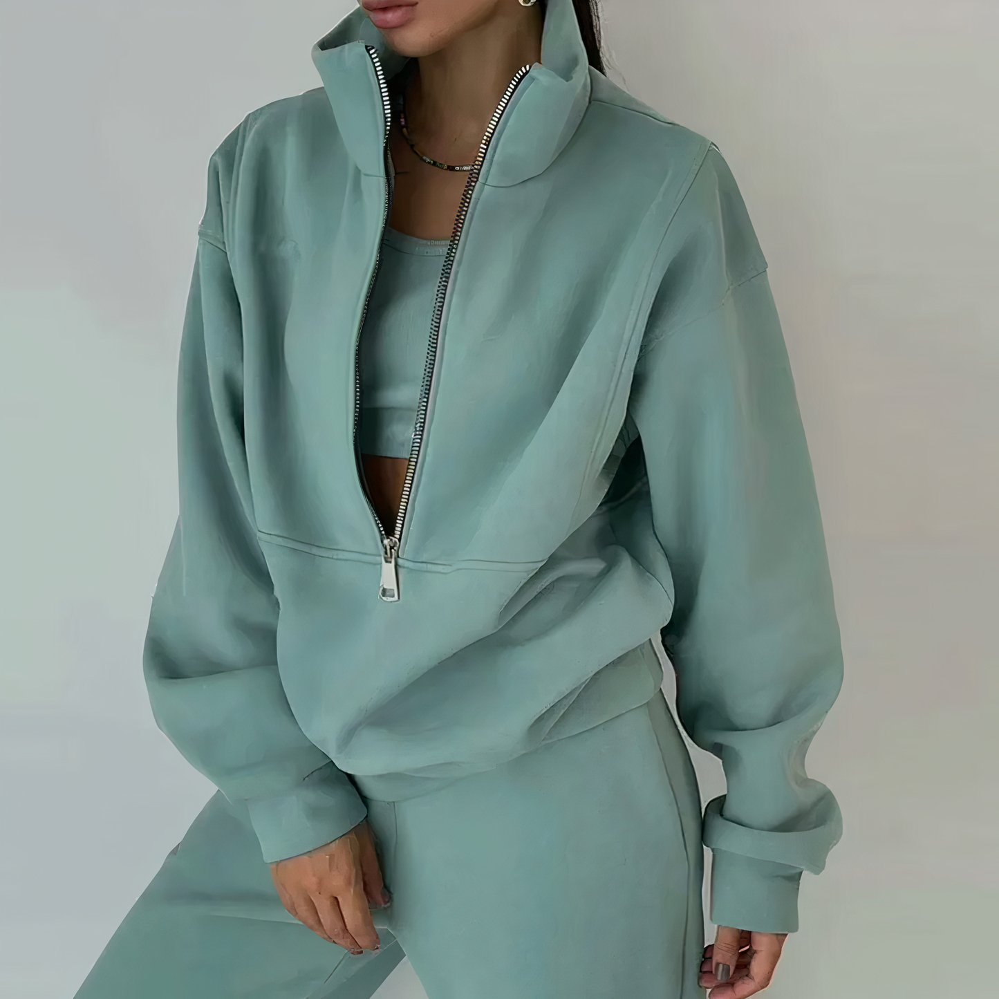Daniela | Women's High Neck Sweat Set Two-Piece Set - Image 2