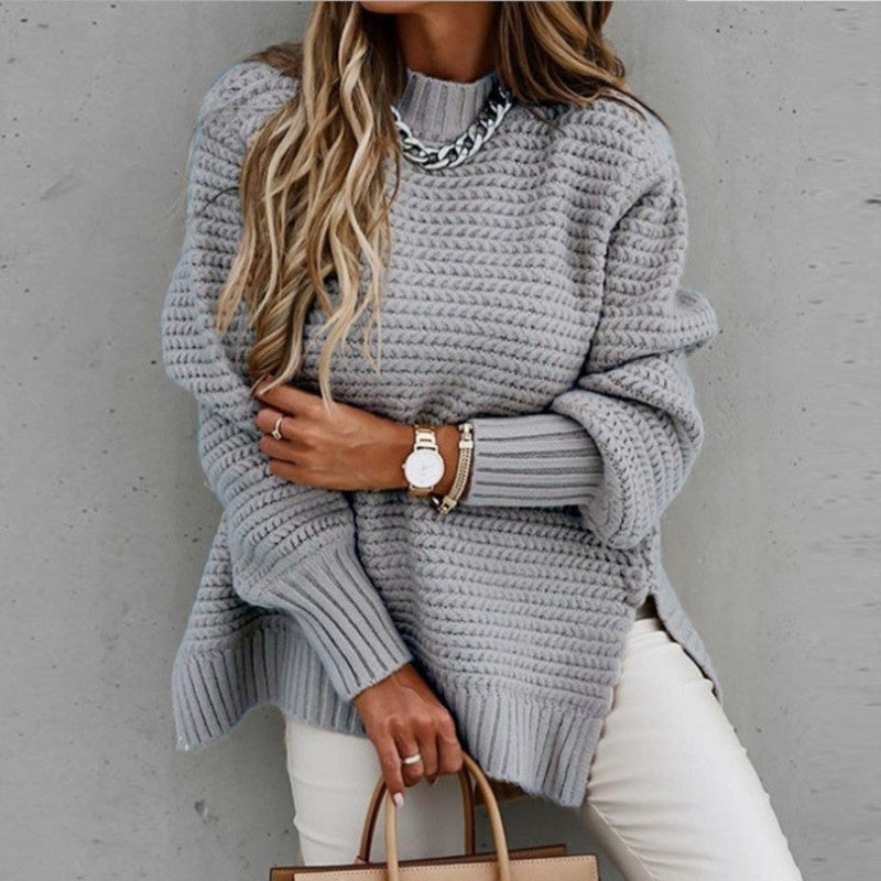 Lucille | Women's Tunic Split Hem Mock Neck Sweater - Image 2