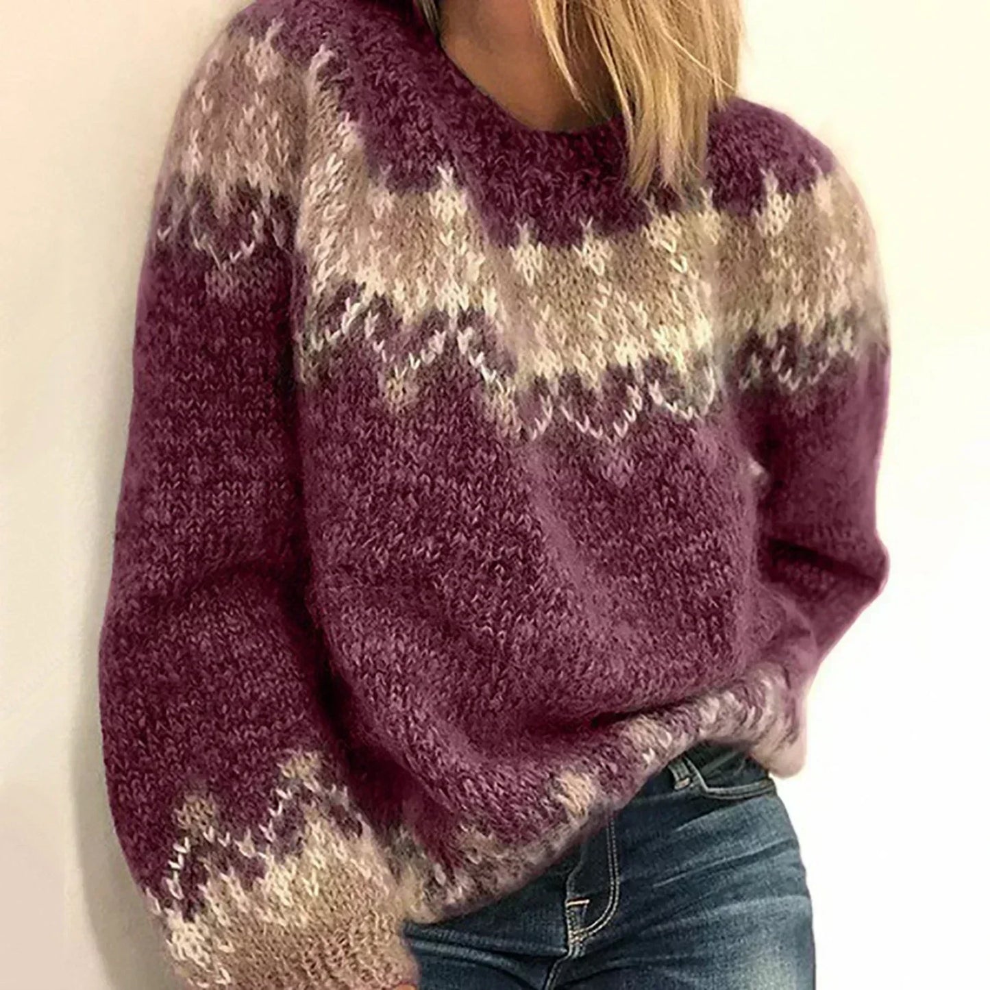 Jordan | Women's Long Sleeve Crew Neck Fair Isle Sweater - Image 3