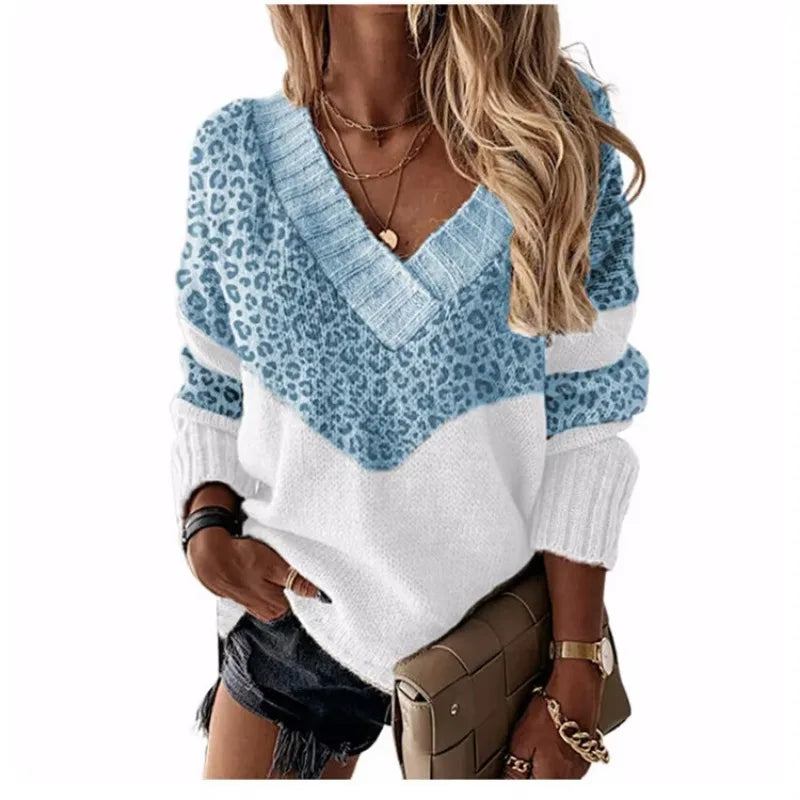 Nancy | Women's V-Neck Color Block Sweater - Image 2