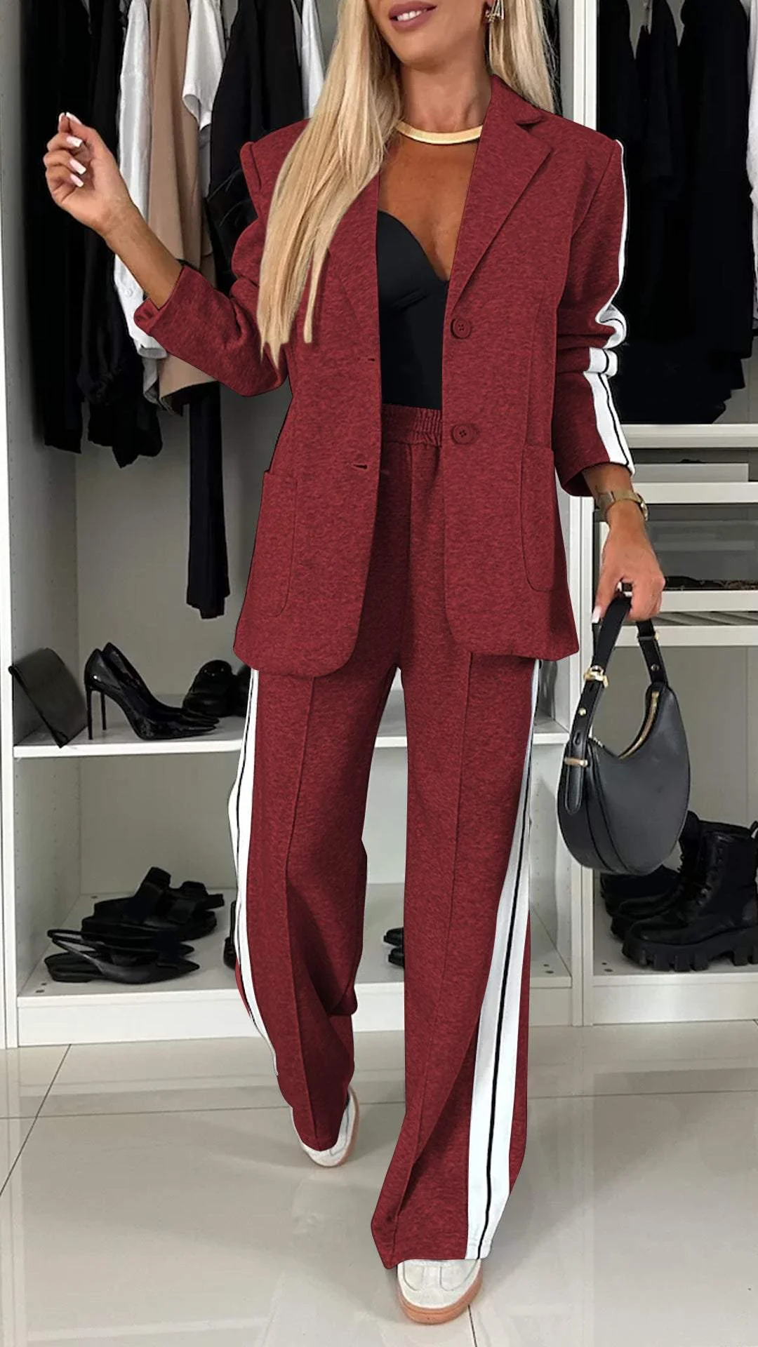 Katherine | Women's Wide Leg Blazer Pants Suit Set - Image 11