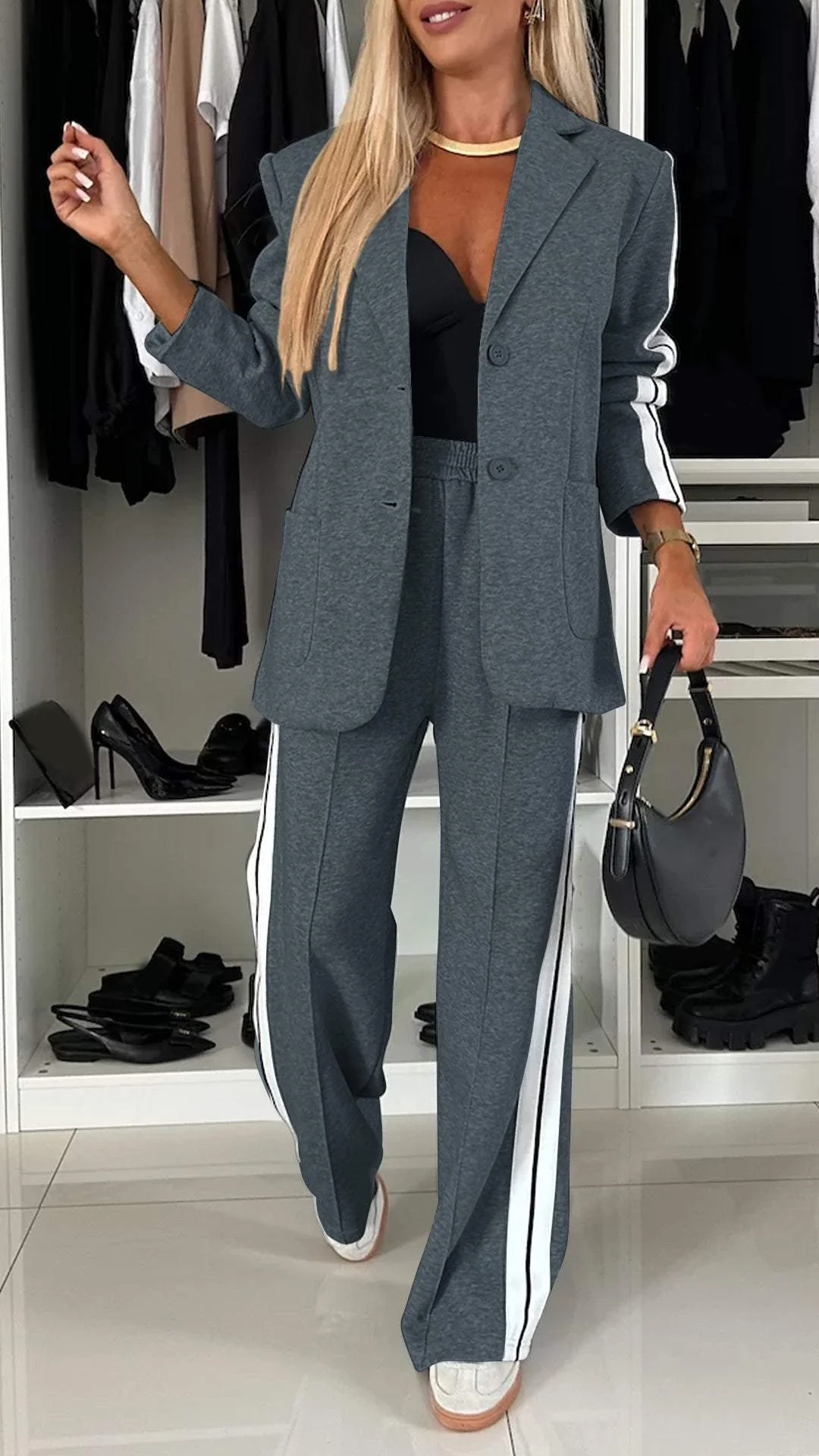 Katherine | Women's Wide Leg Blazer Pants Suit Set - Image 5