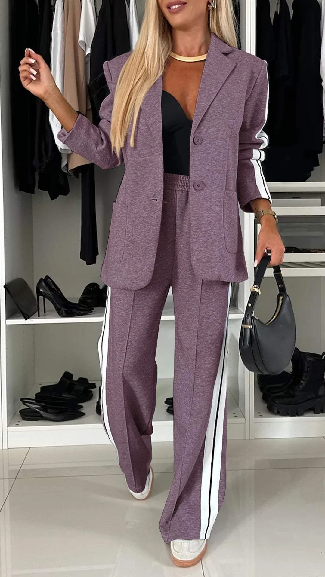 Katherine | Women's Wide Leg Blazer Pants Suit Set - Image 8