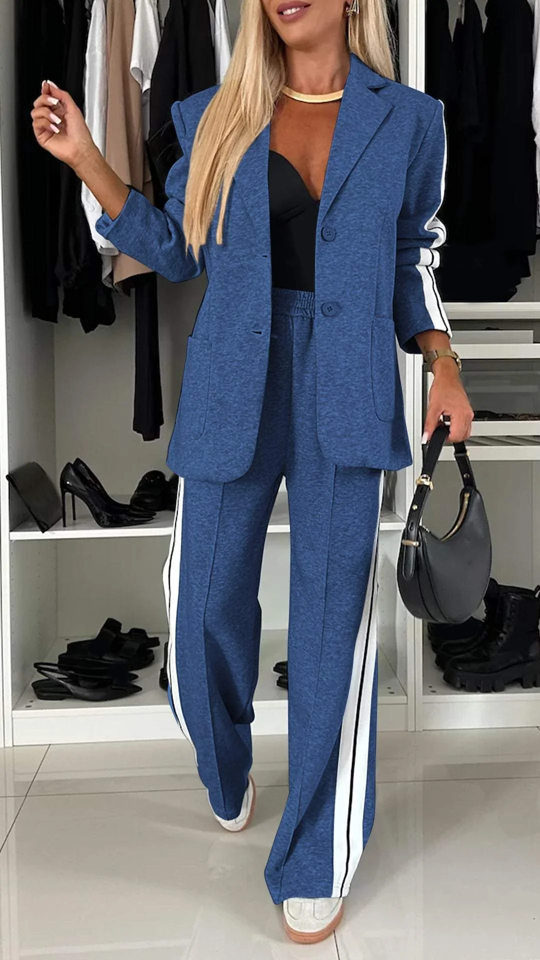 Katherine | Women's Wide Leg Blazer Pants Suit Set - Image 9