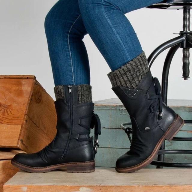 Esther | Women's Lace-Up Mid-Calf Slouch Boots - Image 7