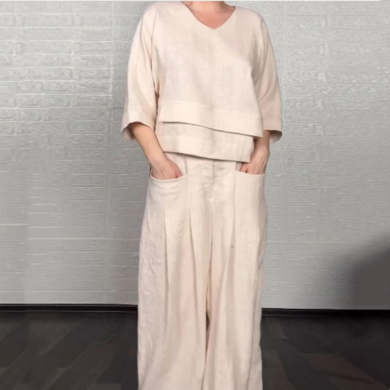 Eliza | Women's Wide Leg V-Neck Two Piece Set - Image 4