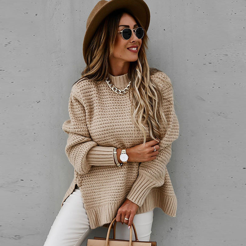 Lucille | Women's Tunic Split Hem Mock Neck Sweater - Image 4
