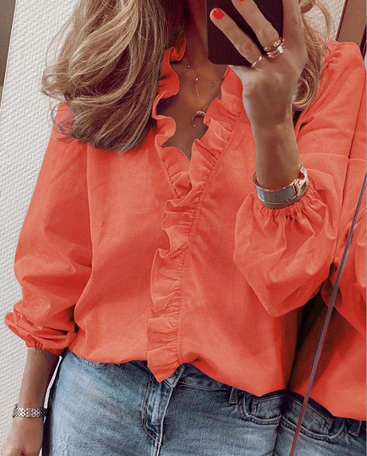 Shelby | Women's Ruffle V-Neck Long Sleeve Blouse - Image 5