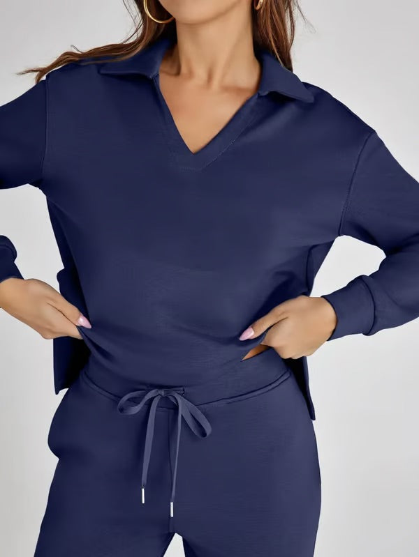Vivian | Women's Long Sleeve Collar Top Lounge Two Piece Set - Image 15