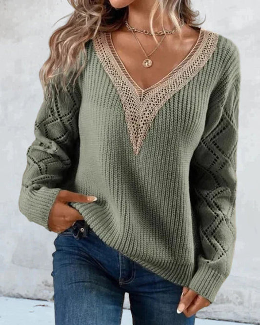 Women's V-Neck Long Sleeve Sweater - Image 1