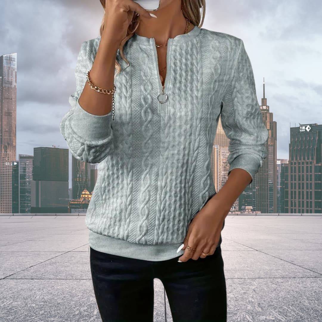 Valerie | Women's Cable Knit Quarter Zip Sweater - Image 3