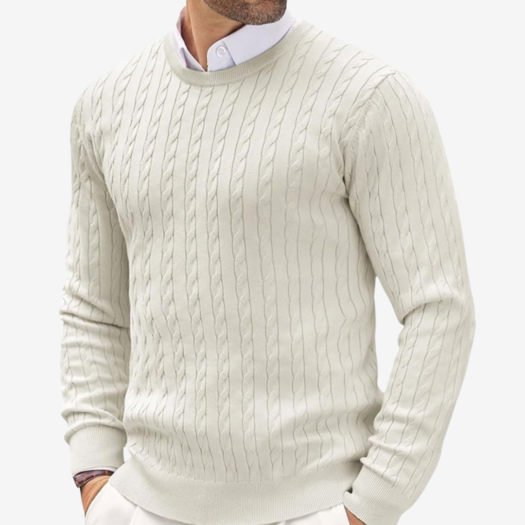 Laurence | Men's Cable Knit Crew Neck Sweater - Image 2