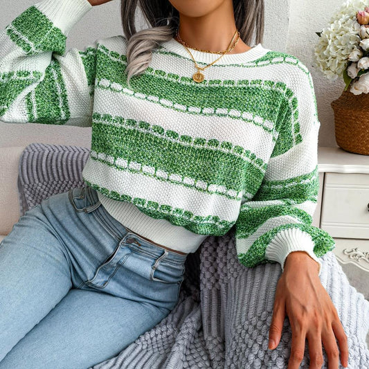 Rhonda | Women's Cropped Striped Sweater - Image 1