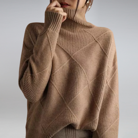 Mackenzie | Women's Turtleneck Diamond Pattern Sweater - Image 1