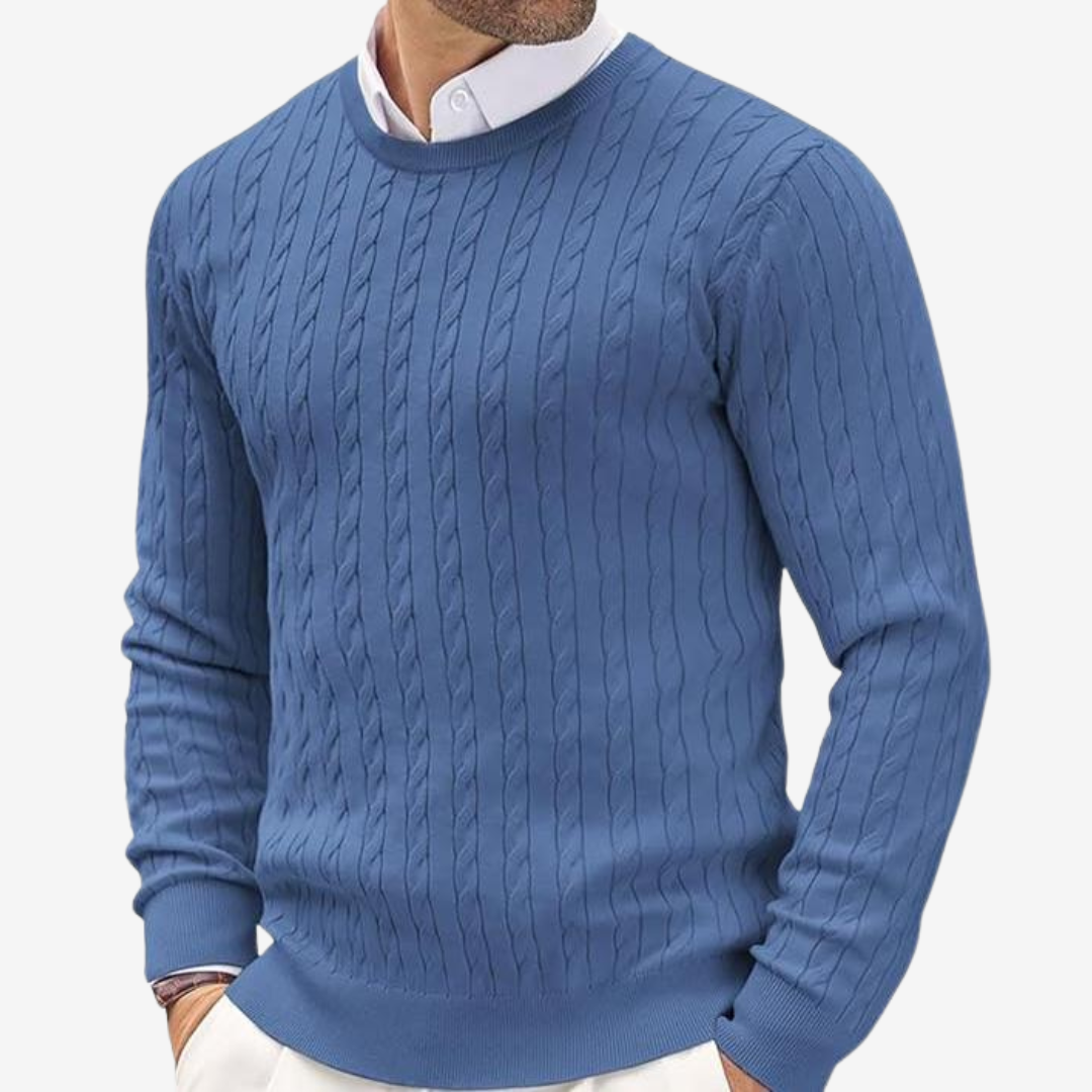 Laurence | Men's Cable Knit Crew Neck Sweater - Image 4