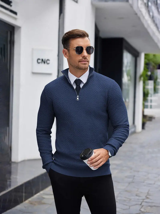 Colin | Men's Quarter-Zip Textured Sweater - Image 1