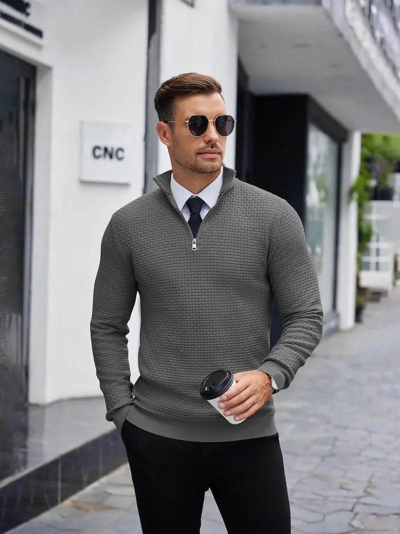 Colin | Men's Quarter-Zip Textured Sweater - Image 4