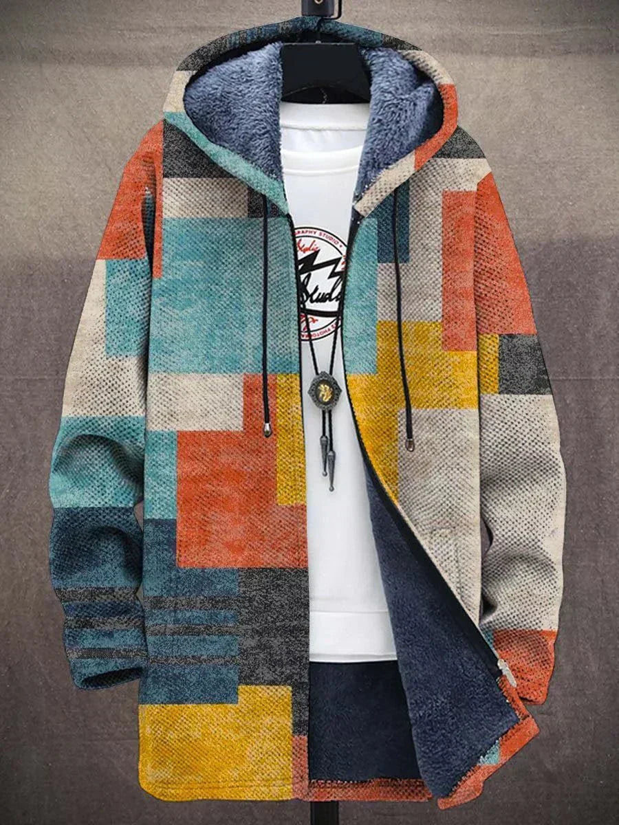 Frida | Women's Hooded Geometric Print Longline Coat - Image 3