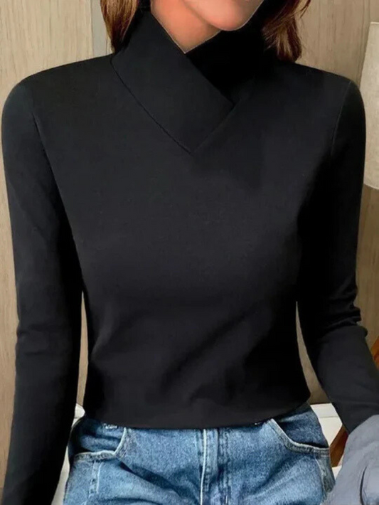 Cynthia | Women's Fitted Mock Neck Long Sleeve Top - Image 1