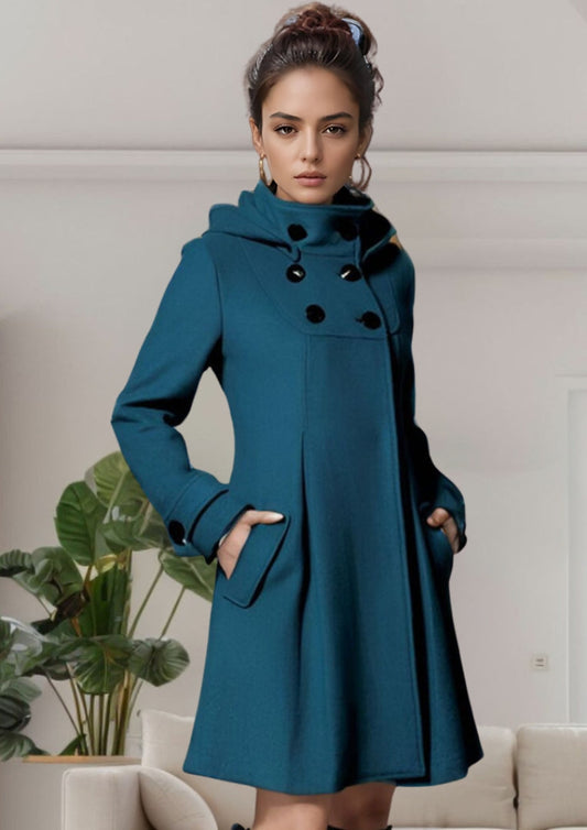 Sage | Women's Hooded A-Line Coat - Image 1