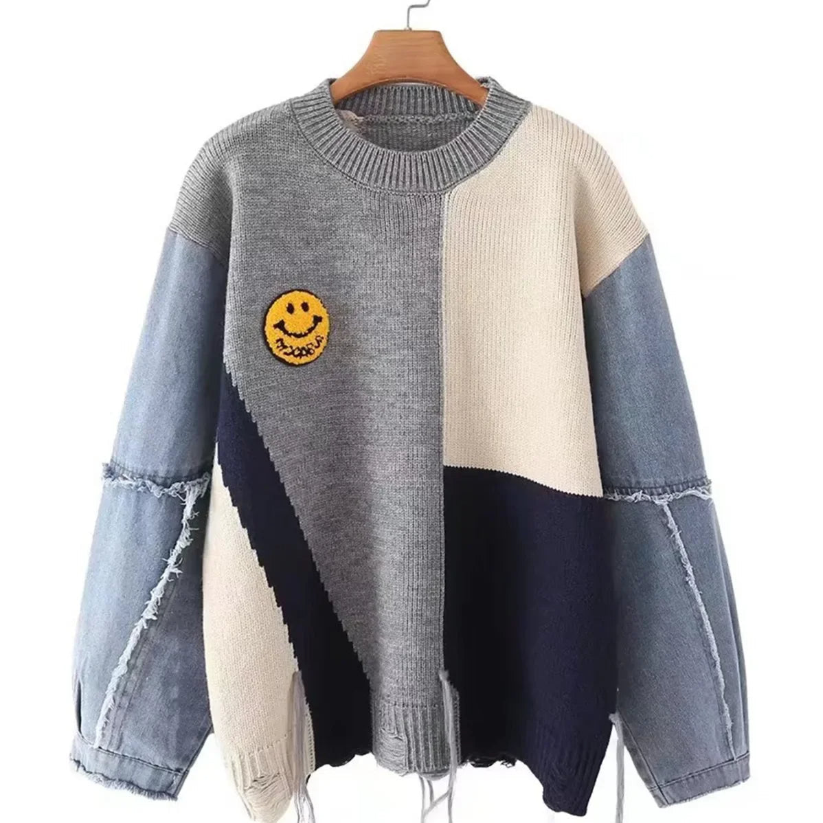 Pamela | Women's Color Block Denim Sleeve Sweater - Image 2