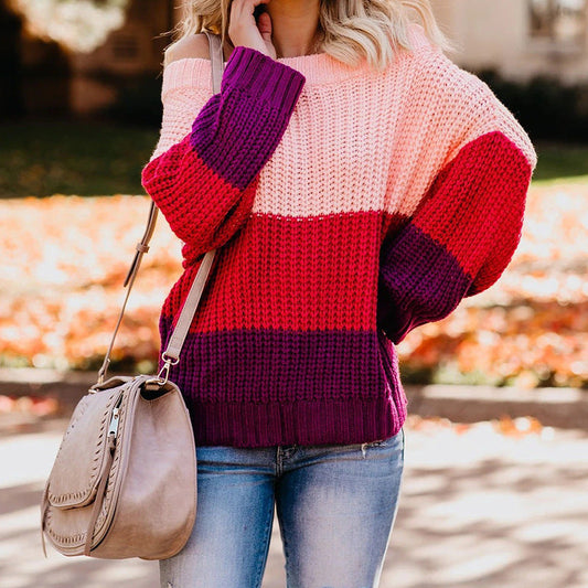 Vivian | Women's Oversized Color Block Pullover Sweater - Image 1