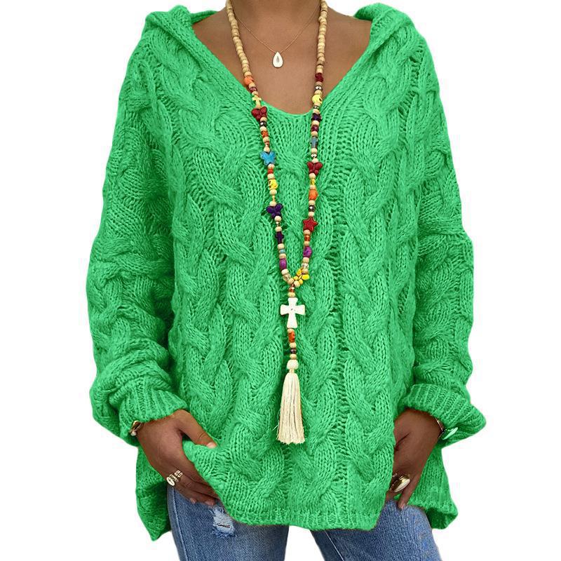 Laura | Women's Hooded Cable Knit V-Neck Sweater - Image 5