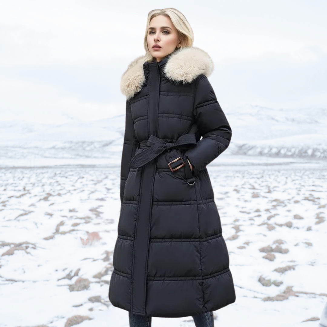Morgan | Women's Long Puffer Coat with Fur Hood - Image 4