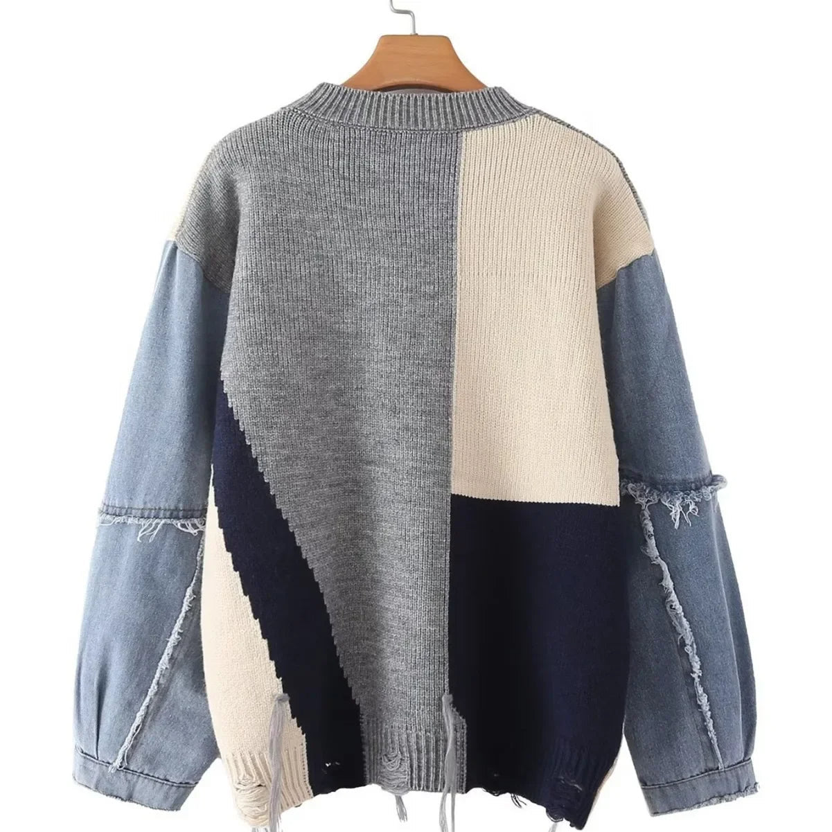 Pamela | Women's Color Block Denim Sleeve Sweater - Image 3