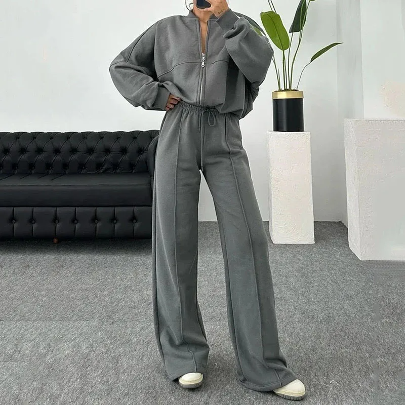 Charlotte | Women's Wide Leg Sweat Suit Outfit Set - Image 5