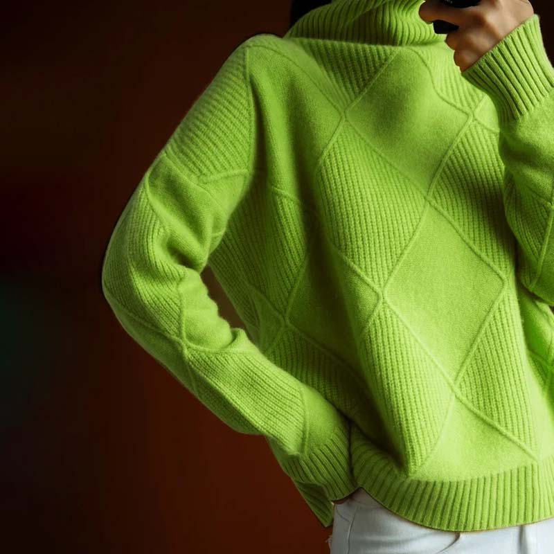 Peggy | Women's Turtleneck Diamond Pattern Sweater - Image 3