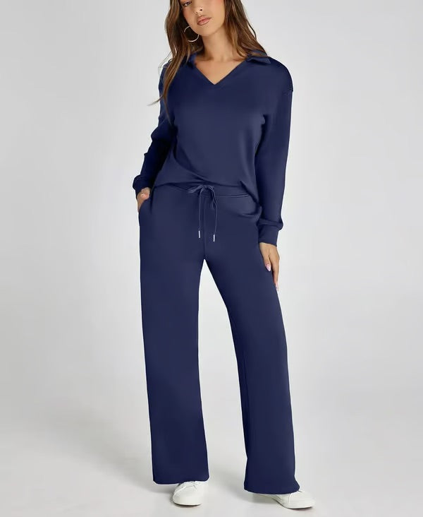 Vivian | Women's Long Sleeve Collar Top Lounge Two Piece Set - Image 14