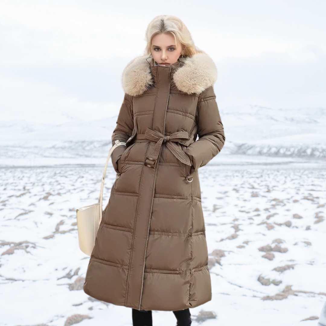 Morgan | Women's Long Puffer Coat with Fur Hood - Image 6