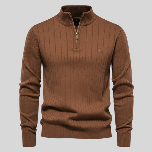 Ronald | Men's Quarter Zip Ribbed Sweater - Image 1