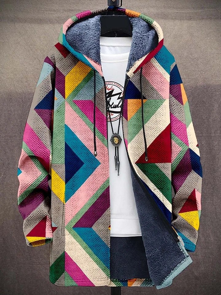Frida | Women's Hooded Geometric Print Longline Coat - Image 1