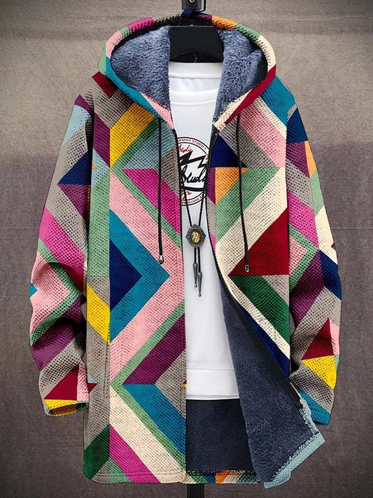 Frida | Women's Hooded Geometric Print Longline Coat - Image 1